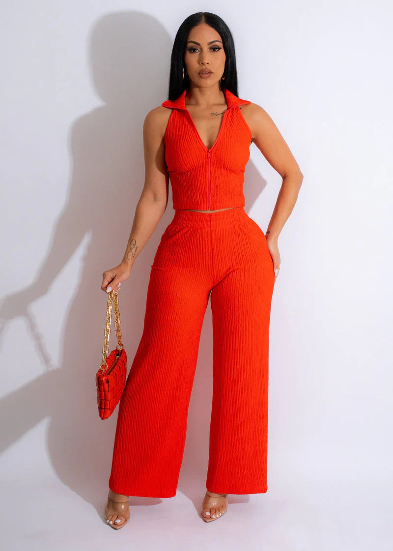 WRINKLE TEXTURED CROP TOP & PANTS