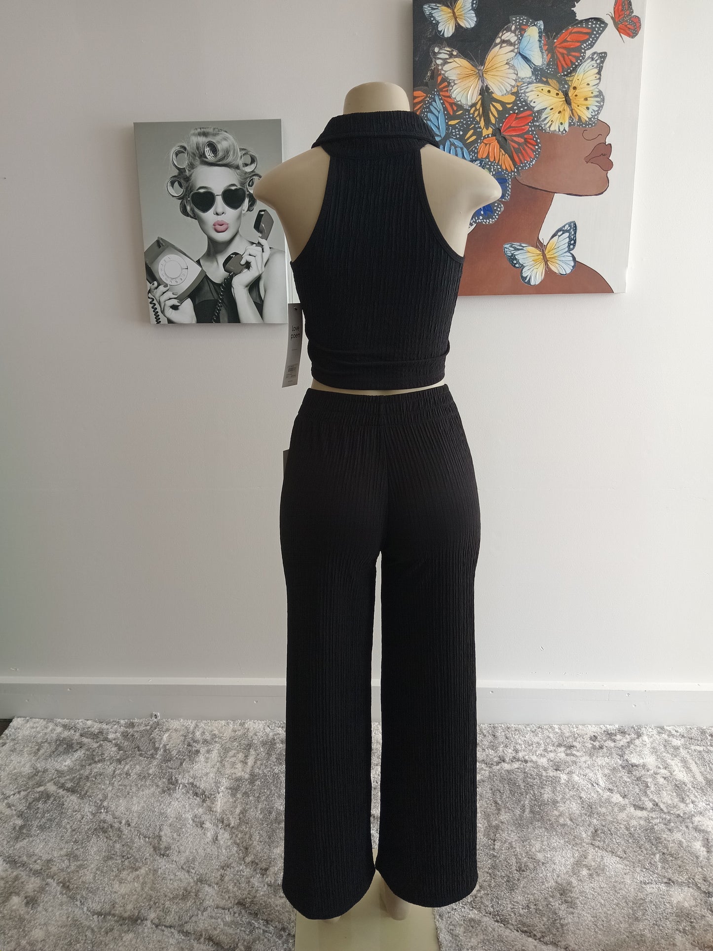 WRINKLE TEXTURED CROP TOP & PANTS